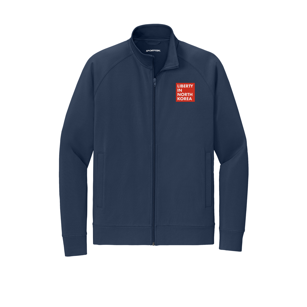 libertyinnorthkorea-sport-tek-mens-cadet-jacket-embroidery-leftchest-ST857-truenavy-flat-front