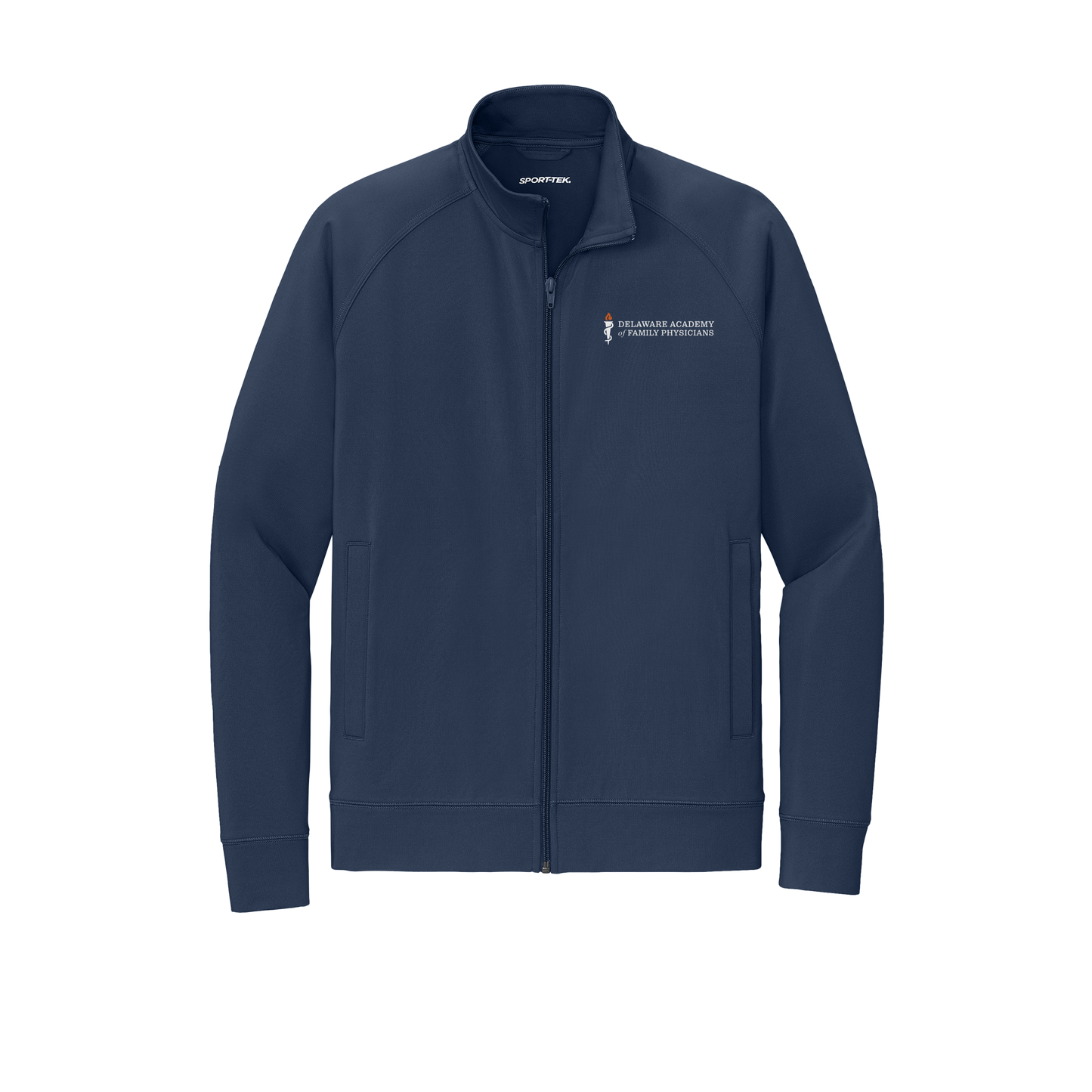 delfamdoc-sport-tek-mens-cadet-jacket-embroidery-leftchest-ST857-truenavy-flat-front