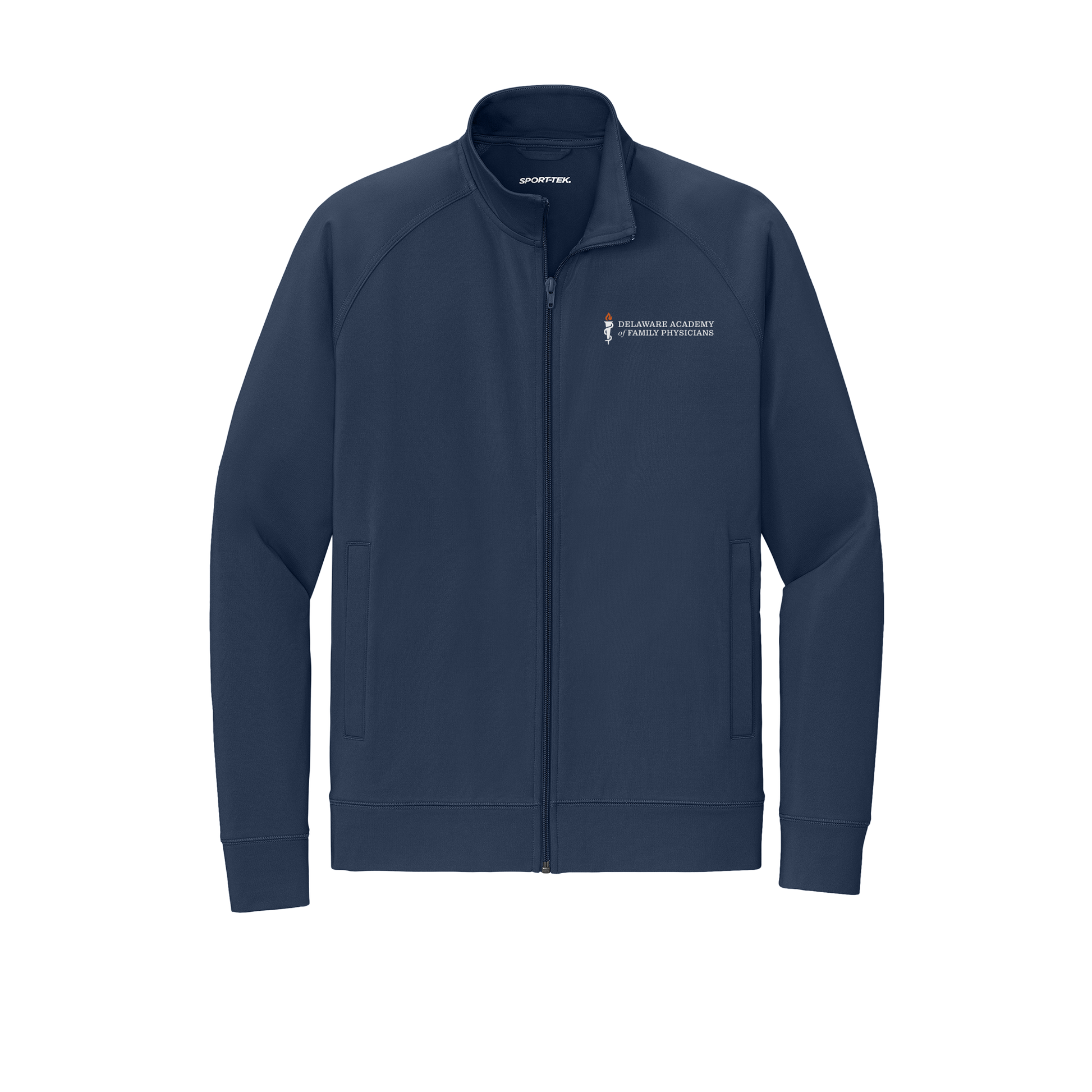 delfamdoc-sport-tek-mens-cadet-jacket-embroidery-leftchest-ST857-truenavy-flat-front