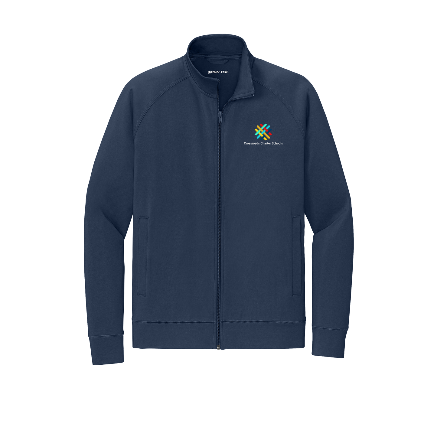 crossroadsschoolskc-sport-tek-mens-cadet-jacket-embroidery-leftchest-ST857-truenavy-flat-front