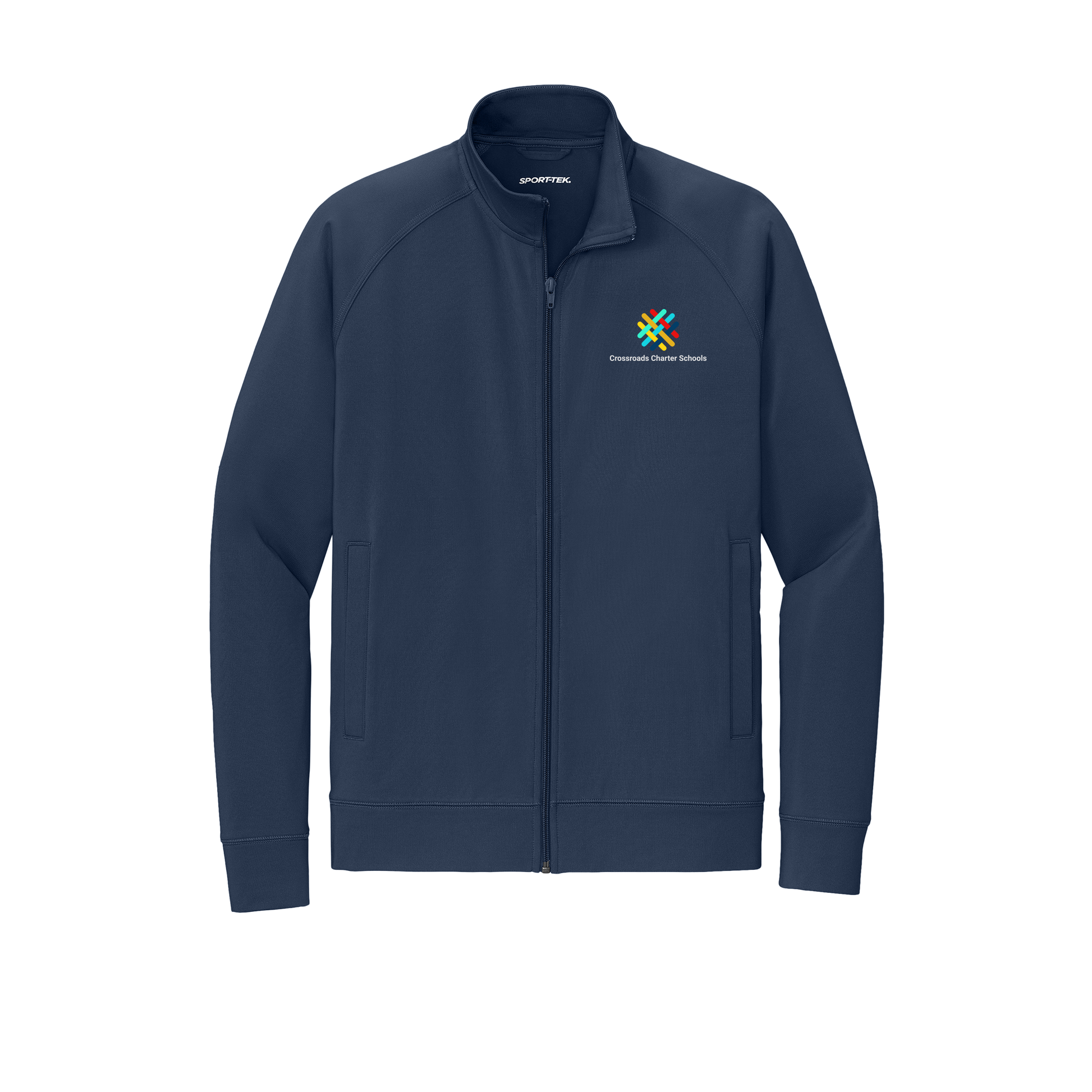 crossroadsschoolskc-sport-tek-mens-cadet-jacket-embroidery-leftchest-ST857-truenavy-flat-front