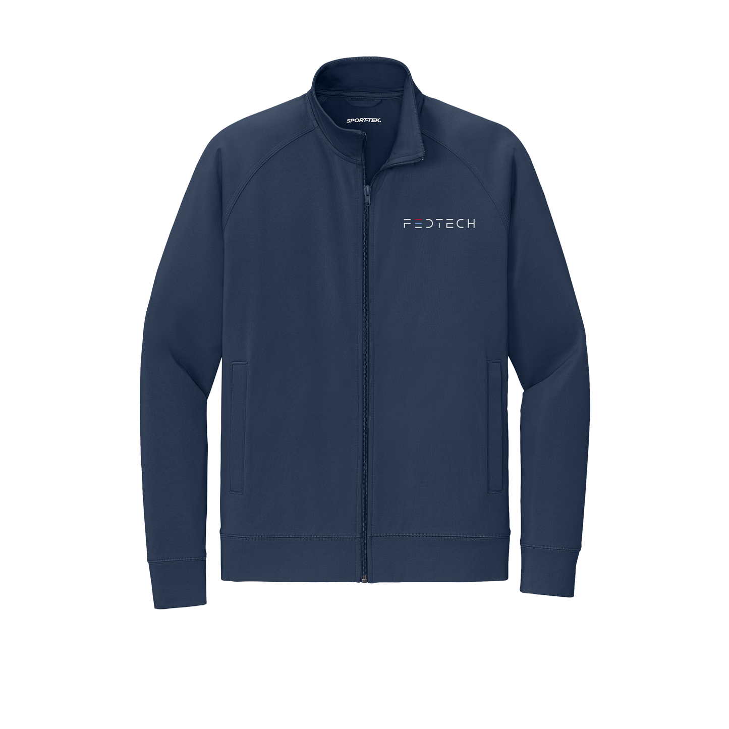 fedtech-sport-tek-mens-cadet-jacket-embroidery-leftchest-ST857-truenavy-flat-front