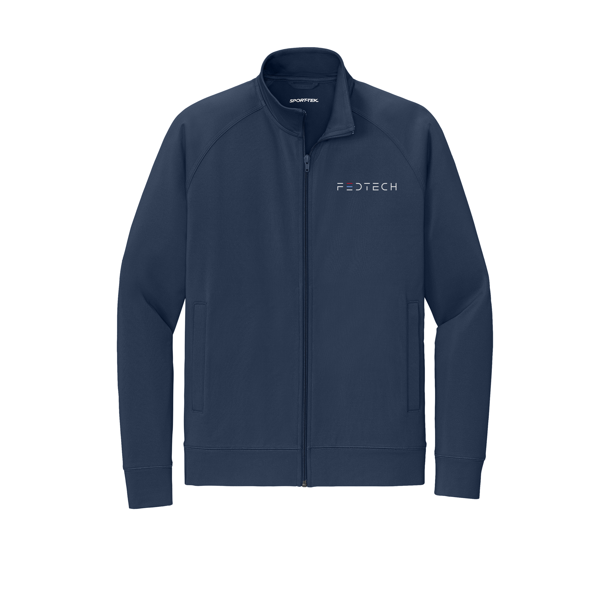fedtech-sport-tek-mens-cadet-jacket-embroidery-leftchest-ST857-truenavy-flat-front