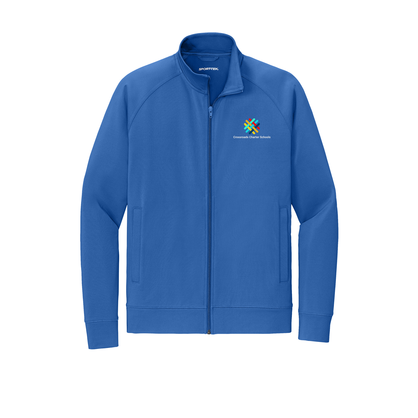 crossroadsschoolskc-sport-tek-mens-cadet-jacket-embroidery-leftchest-ST857-trueroyal-flat-front