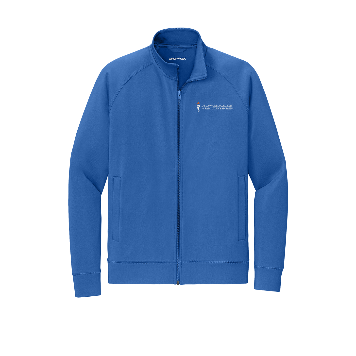 delfamdoc-sport-tek-mens-cadet-jacket-embroidery-leftchest-ST857-trueroyal-flat-front