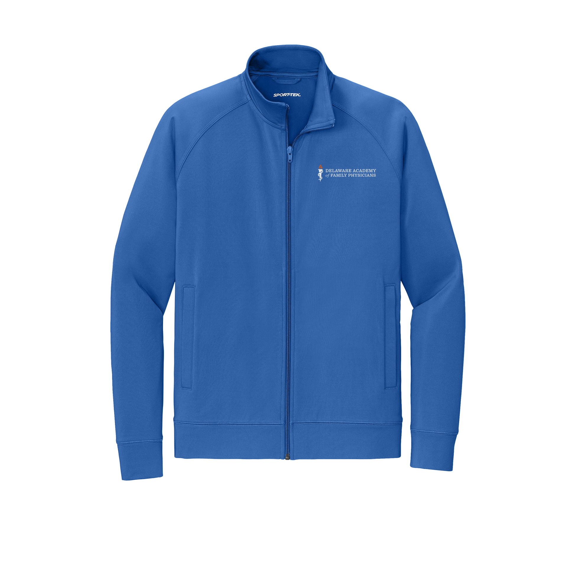 delfamdoc-sport-tek-mens-cadet-jacket-embroidery-leftchest-ST857-trueroyal-flat-front