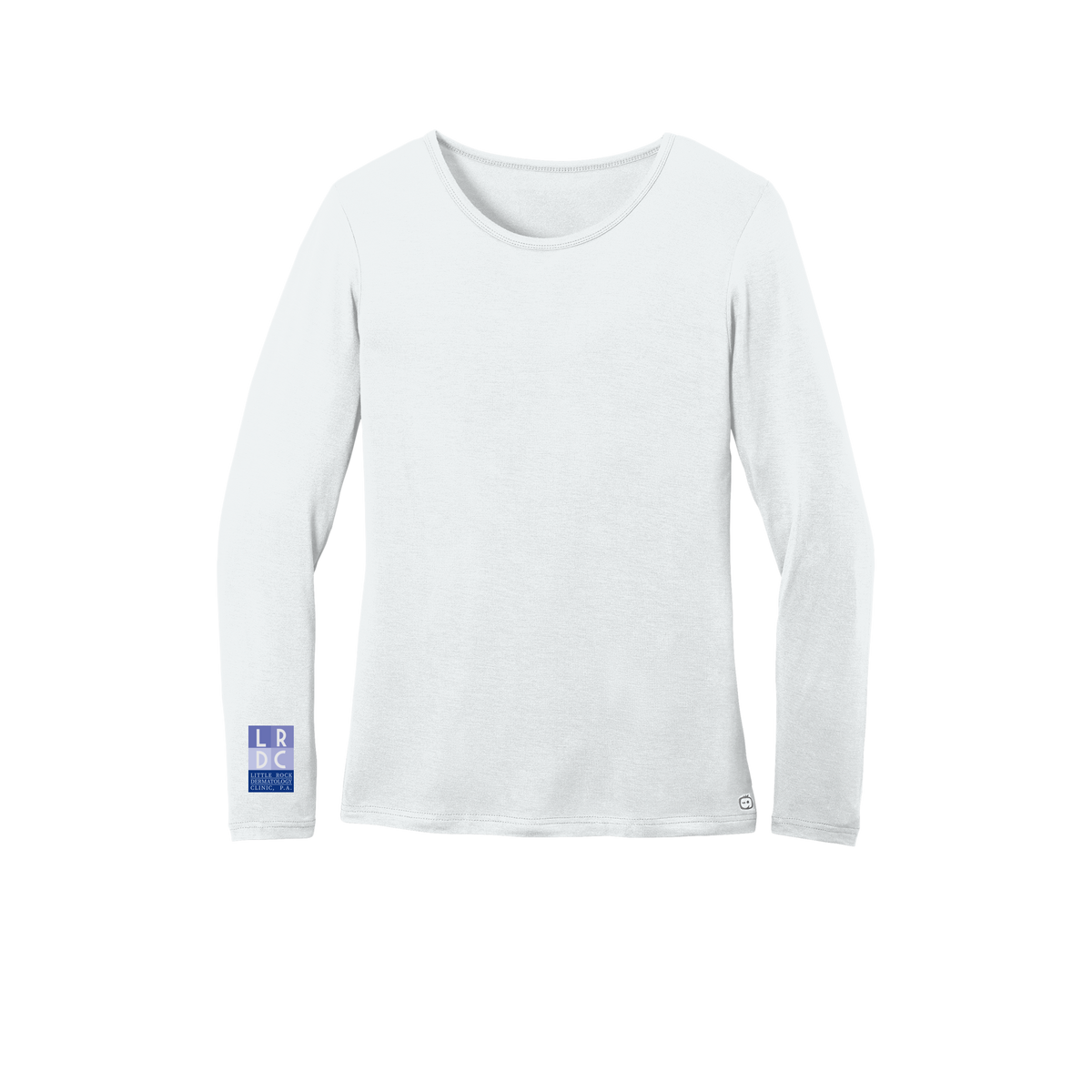 littlerockdermatology-wink-womens-underscrub-dtf-aboverightcuff-WW4029-white-flat-front