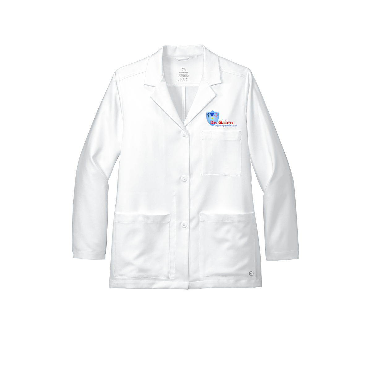 drgalen-wink-womens-lab-coat-short-embroidery-leftchest-WW4072-white-flat-front