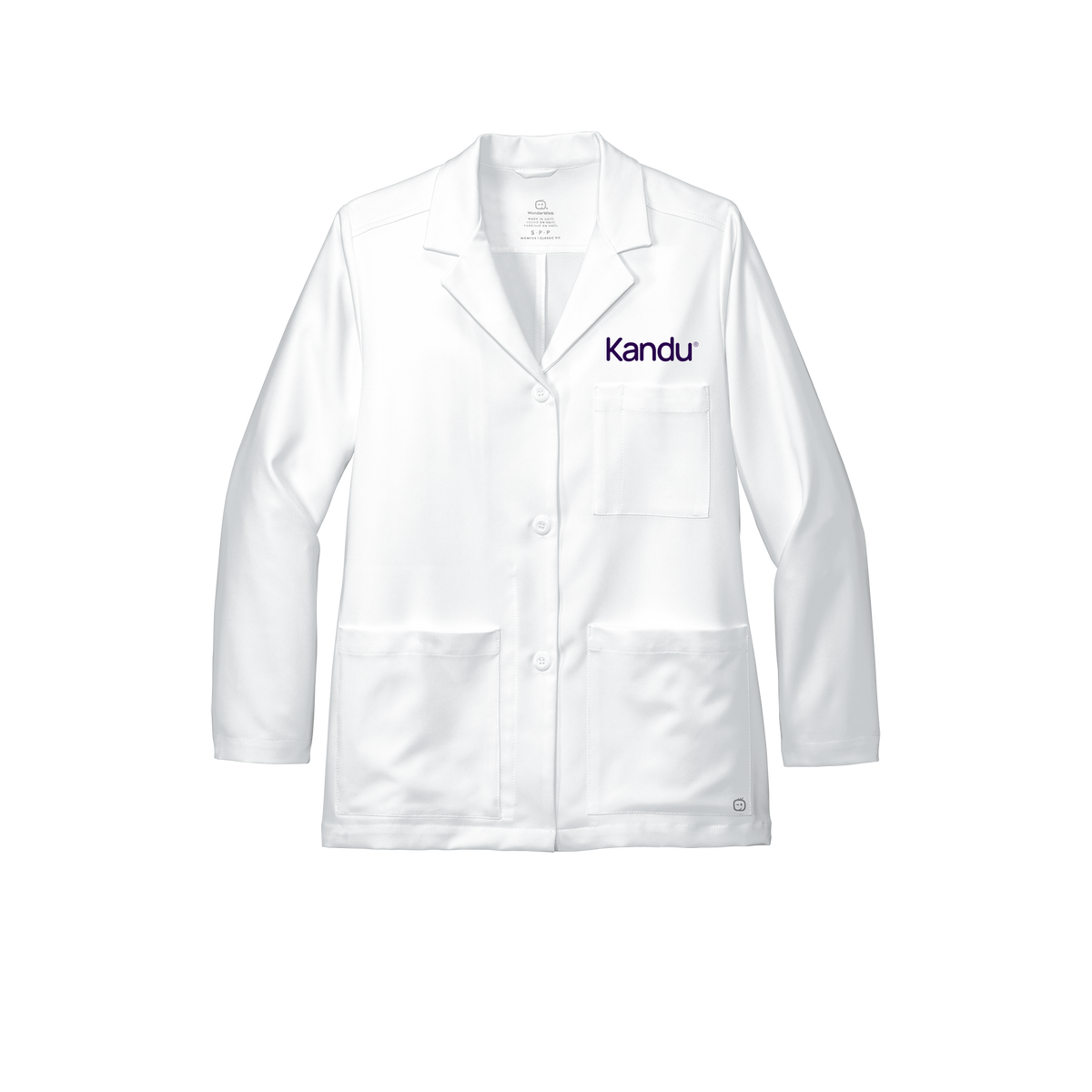 kandu-wink-womens-lab-coat-short-embroidery-leftchest-WW4072-white-flat-front