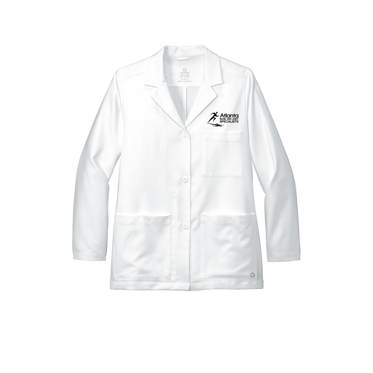 atlantaboneandjoint-wink-womens-lab-coat-short-embroidery-leftchest-WW4072-white-flat-front