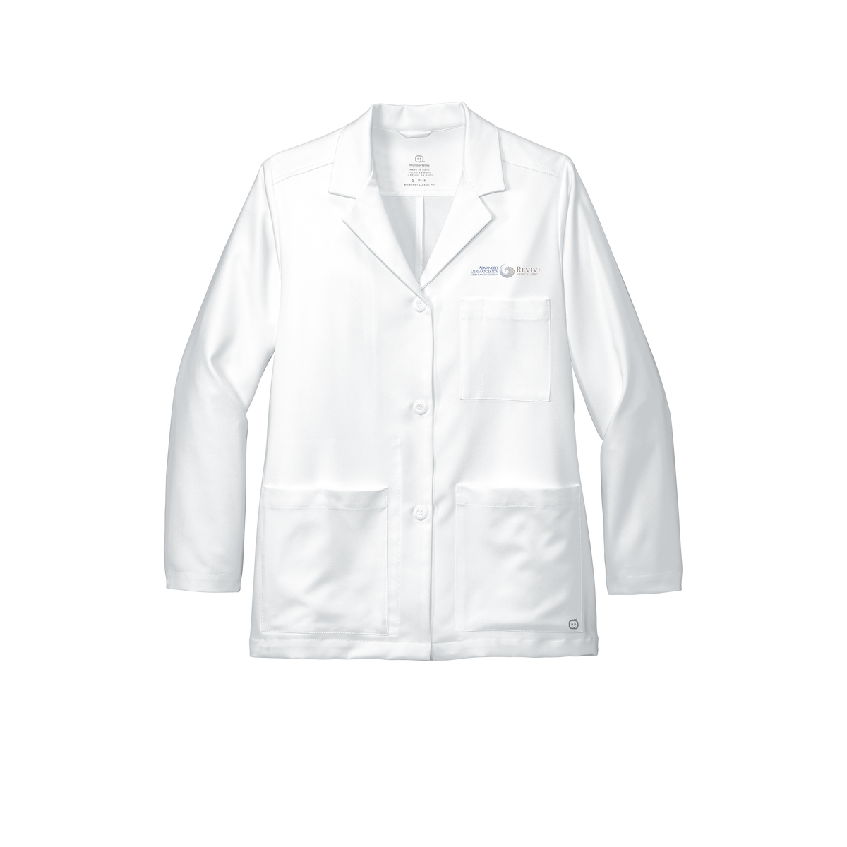 advancedskinmd-wink-womens-lab-coat-short-embroidery-leftchest-WW4072-white-flat-front