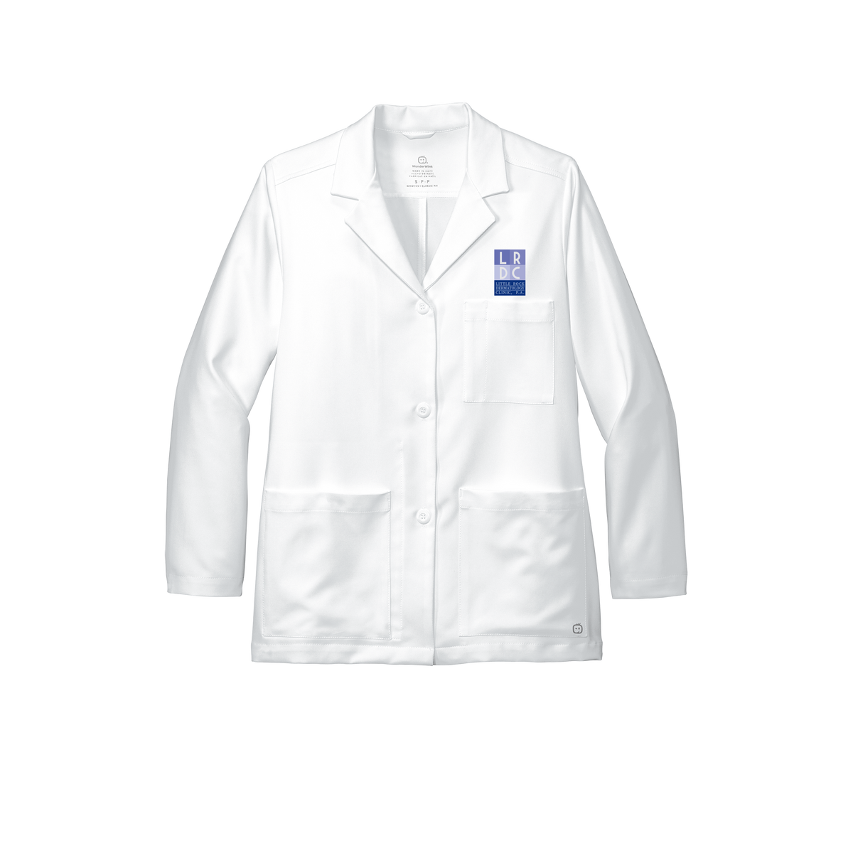 littlerockdermatology-wink-womens-lab-coat-short-embroidery-leftchest-WW4072-white-flat-front