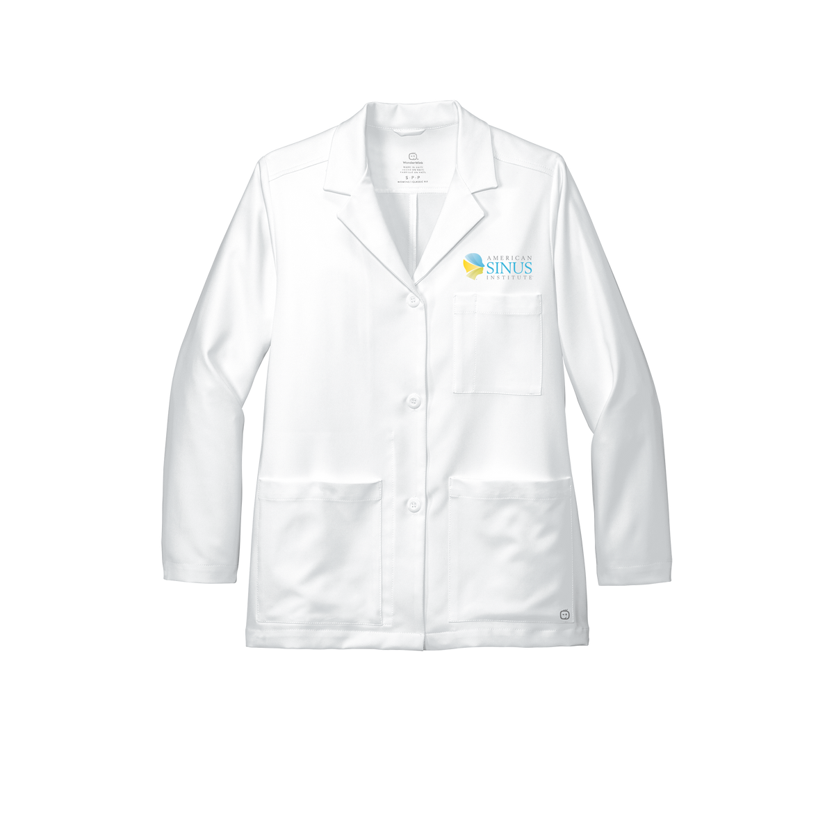 americansinus-wink-womens-lab-coat-short-embroidery-leftchest-WW4072-white-flat-front