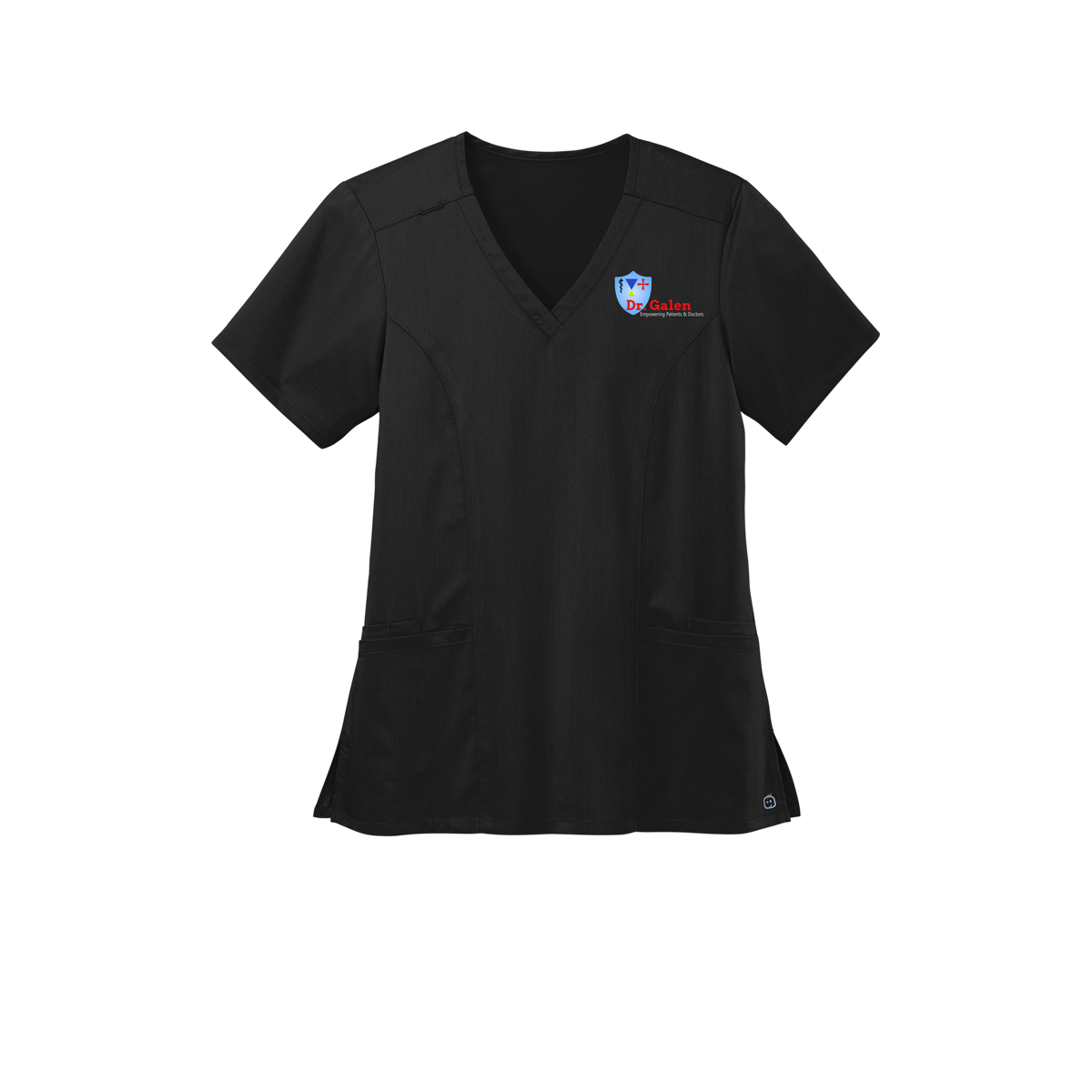 drgalen-wink-womens-premiere-flex-v-neck-embroidery-leftchest-WW4168-black-flat-front