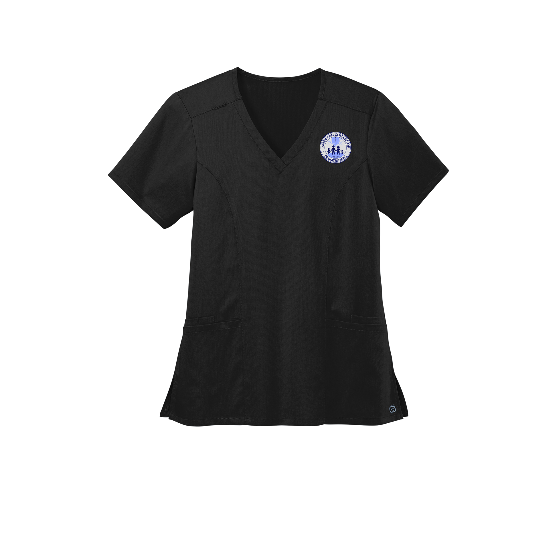 acpeds-wink-womens-premiere-flex-v-neck-embroidery-leftchest-WW4168-black-flat-front