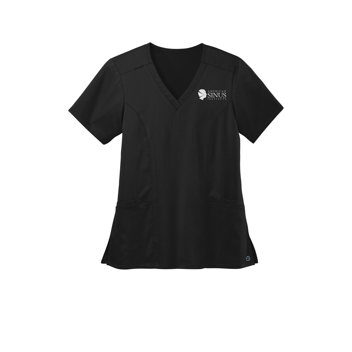 americansinus-wink-womens-premiere-flex-v-neck-embroidery-leftchest-WW4168-black-flat-front