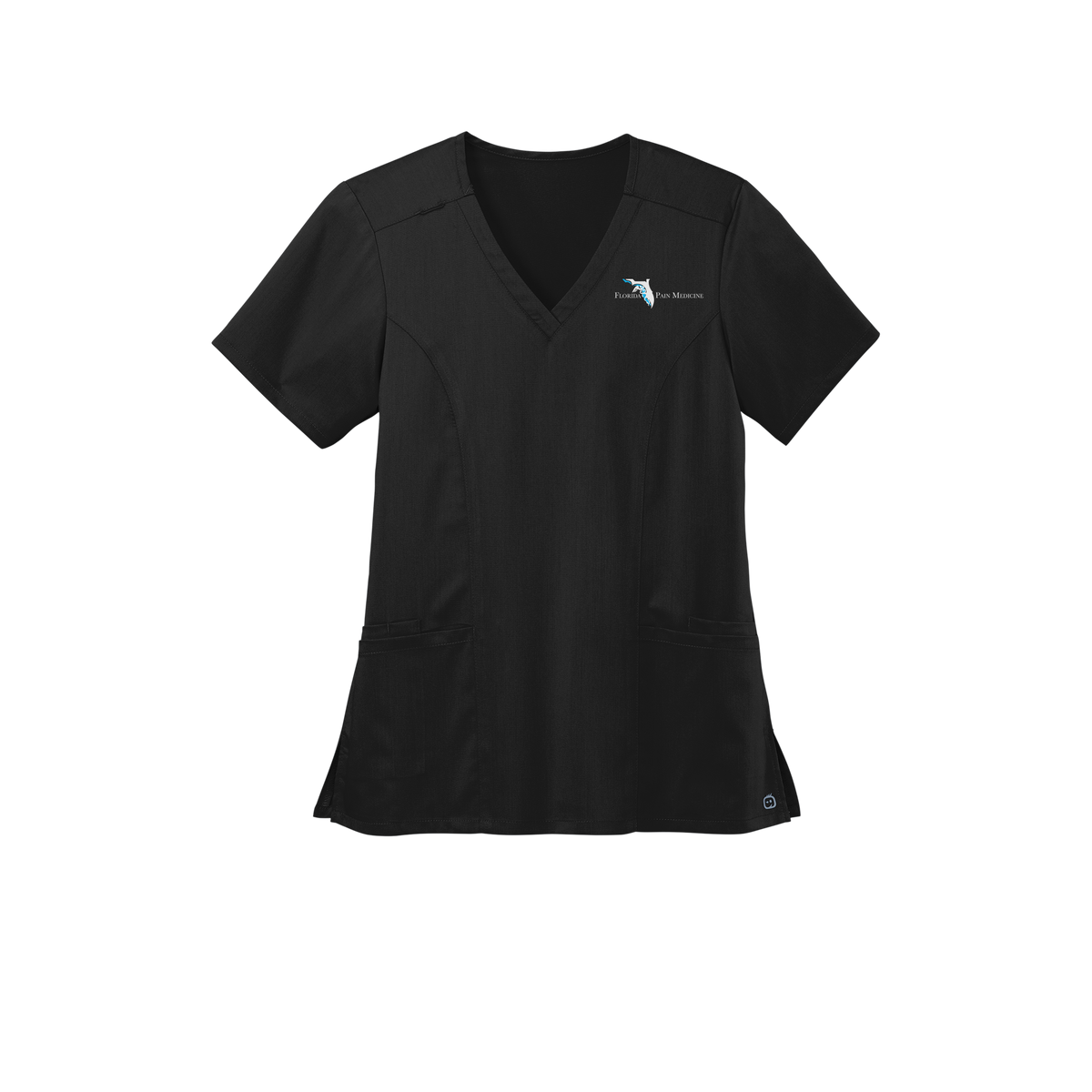 floridapainmedicine-wink-womens-premiere-flex-v-neck-embroidery-leftchest-WW4168-black-flat-front