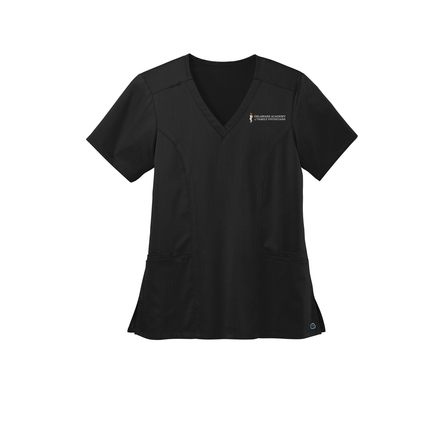 delfamdoc-wink-womens-premiere-flex-v-neck-embroidery-leftchest-WW4168-black-flat-front