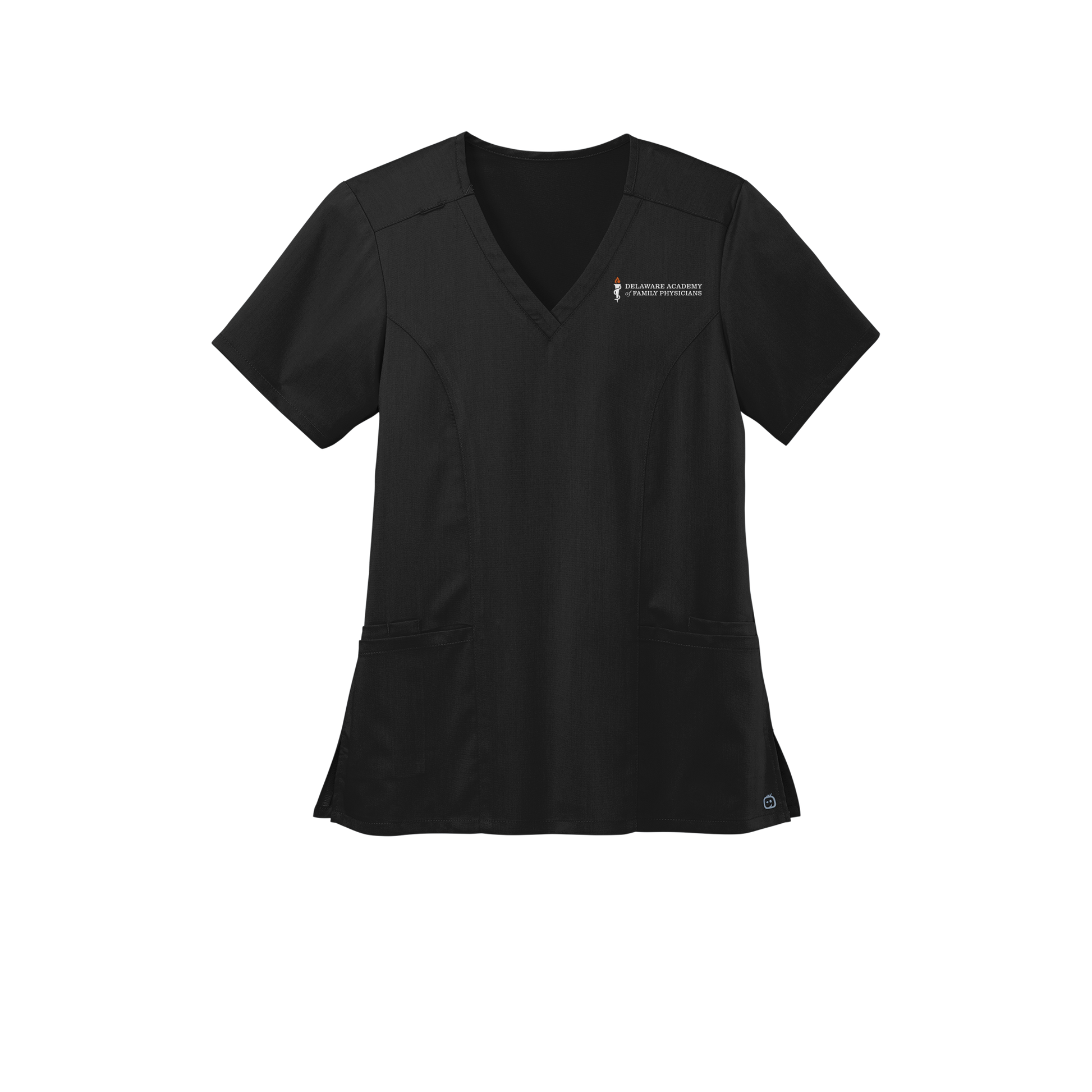 delfamdoc-wink-womens-premiere-flex-v-neck-embroidery-leftchest-WW4168-black-flat-front