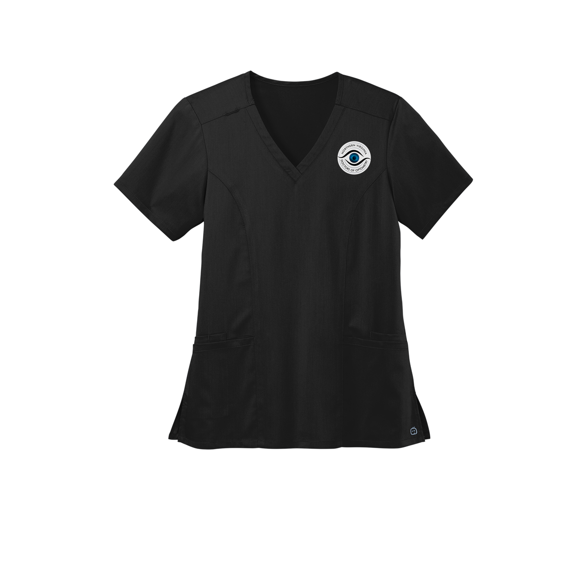 novaeyedocs-wink-womens-premiere-flex-v-neck-embroidery-leftchest-WW4168-black-flat-front