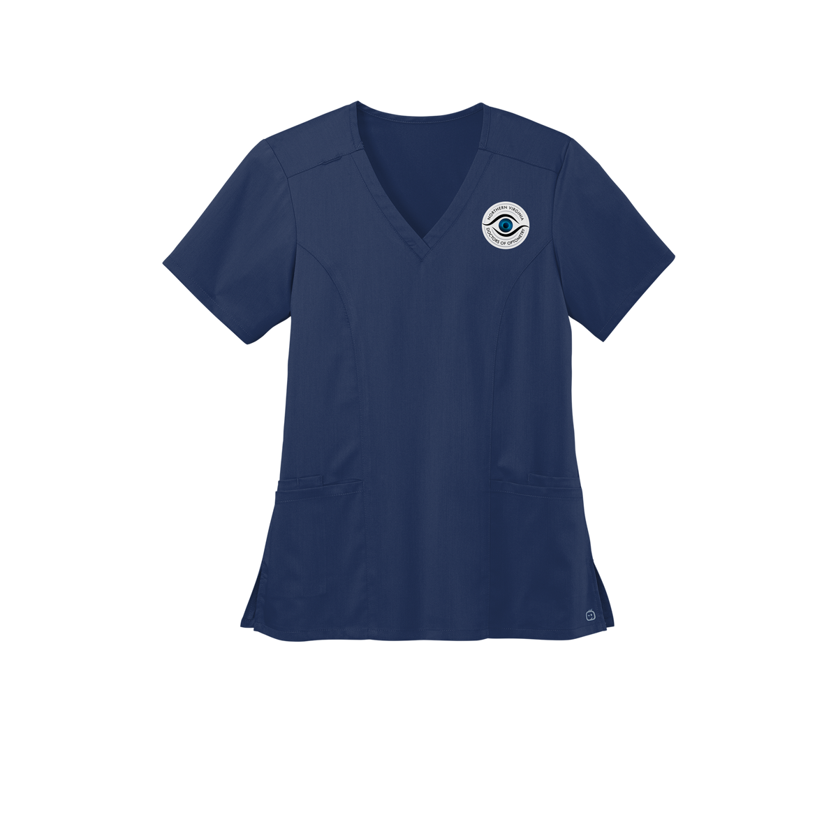 novaeyedocs-wink-womens-premiere-flex-v-neck-embroidery-leftchest-WW4168-navy-flat-front