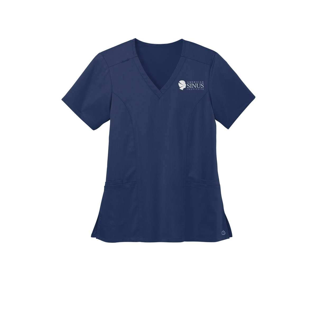 americansinus-wink-womens-premiere-flex-v-neck-embroidery-leftchest-WW4168-navy-flat-front