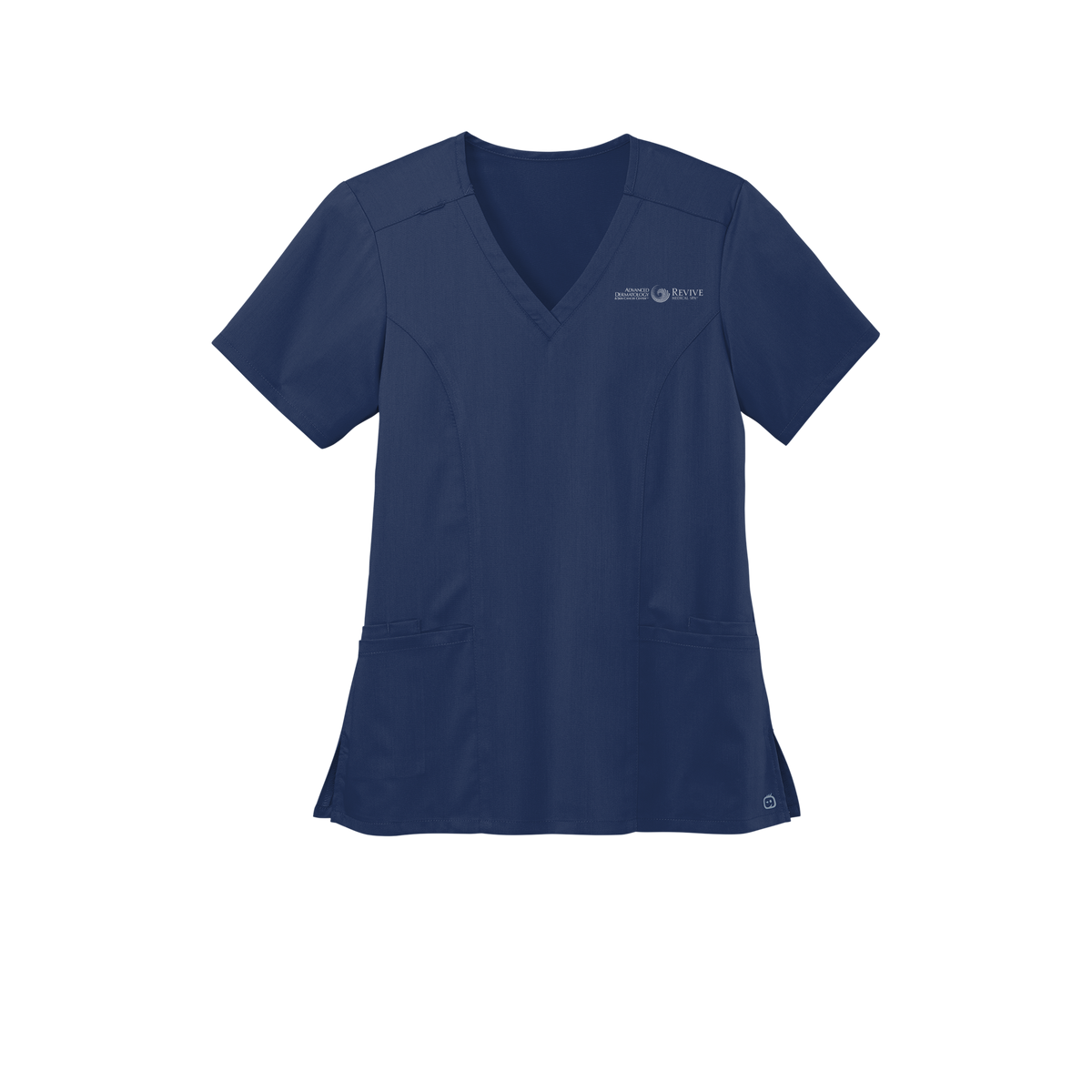 advancedskinmd-wink-womens-premiere-flex-v-neck-embroidery-leftchest-WW4168-navy-flat-front