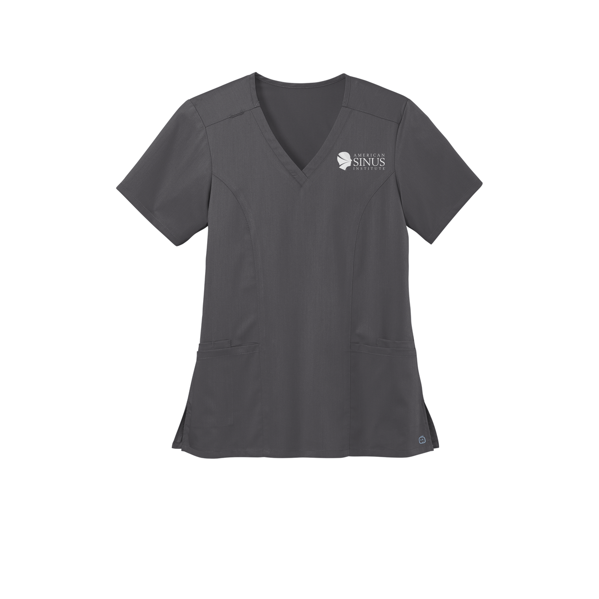 americansinus-wink-womens-premiere-flex-v-neck-embroidery-leftchest-WW4168-pewter-flat-front