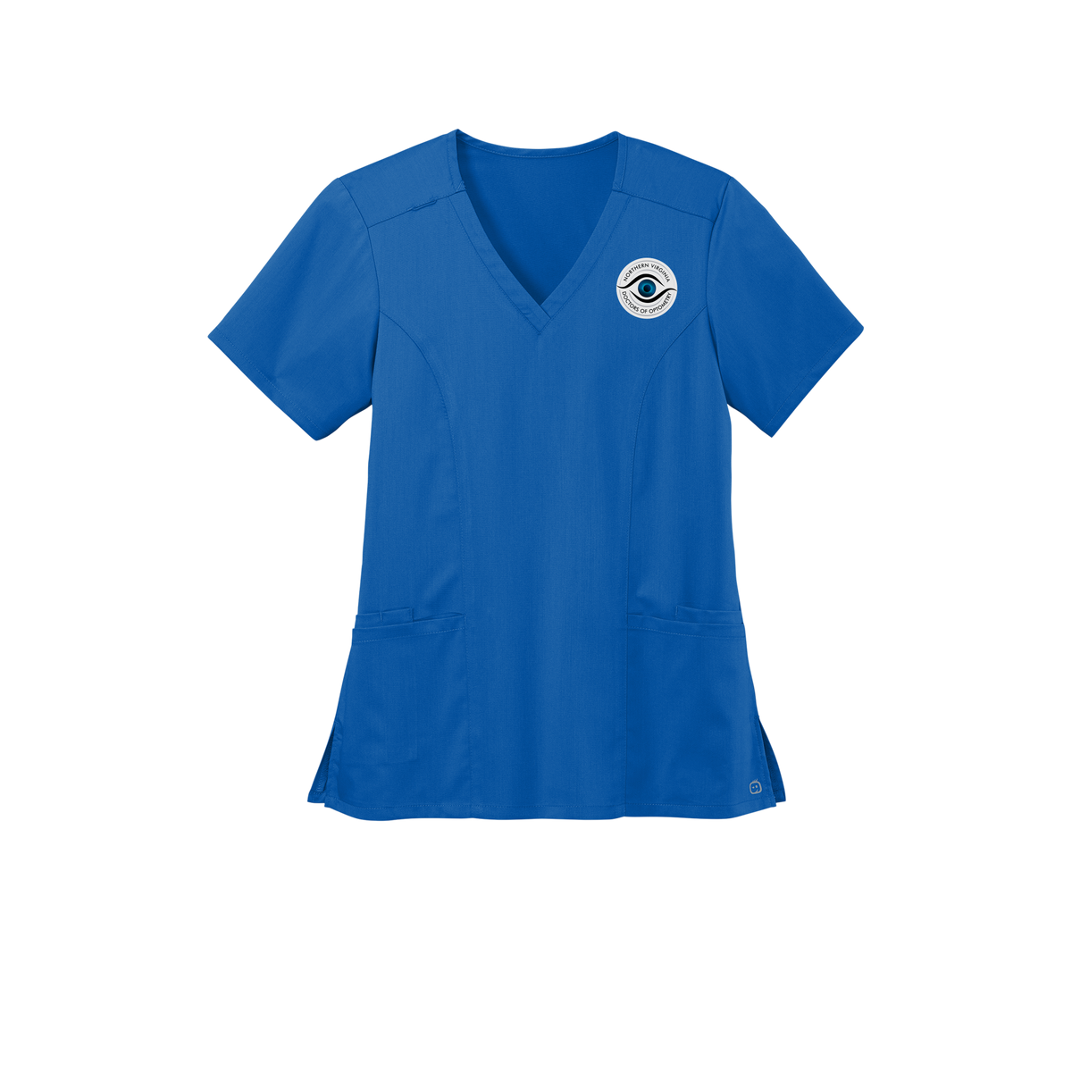 novaeyedocs-wink-womens-premiere-flex-v-neck-embroidery-leftchest-WW4168-royal-flat-front
