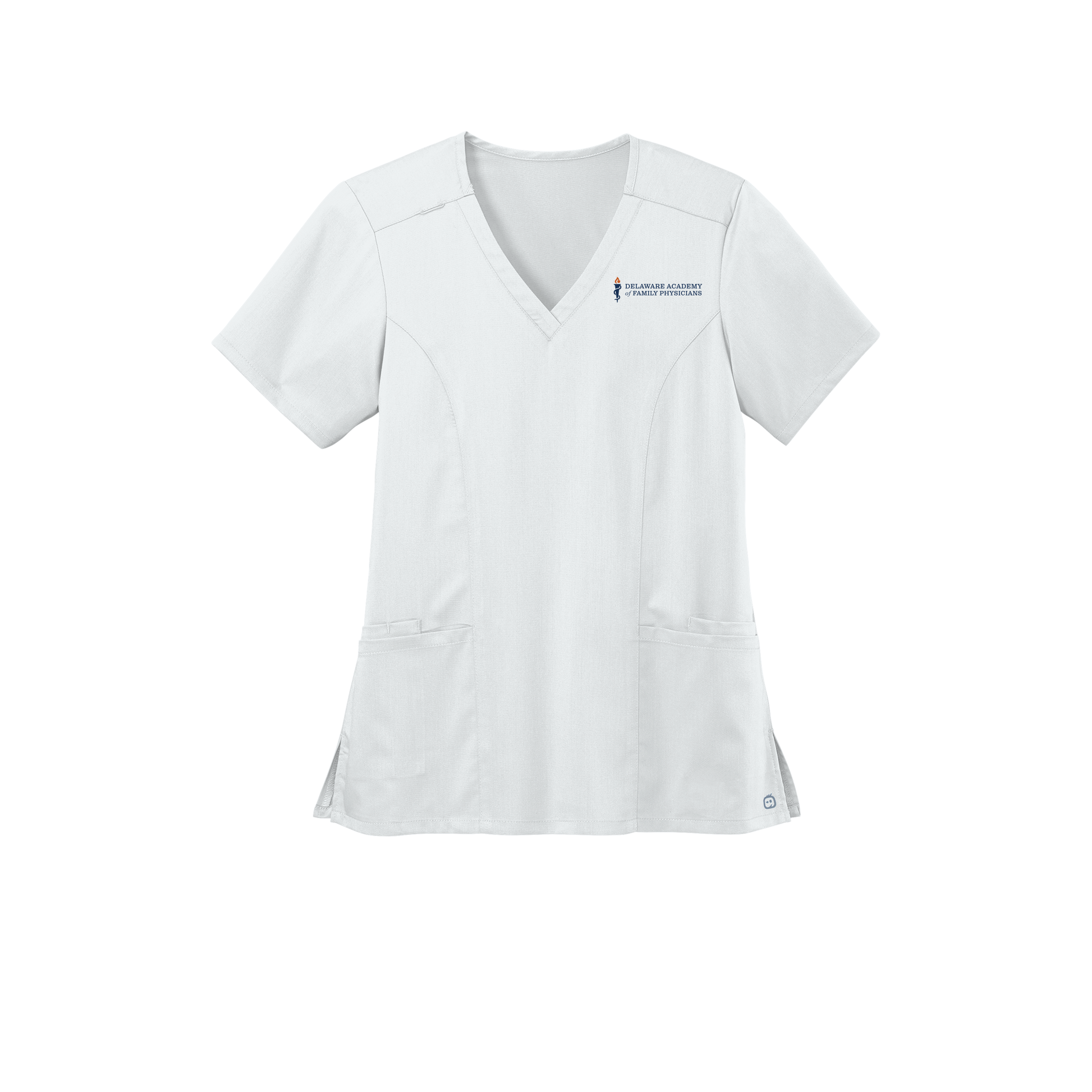 delfamdoc-wink-womens-premiere-flex-v-neck-embroidery-leftchest-WW4168-white-flat-front