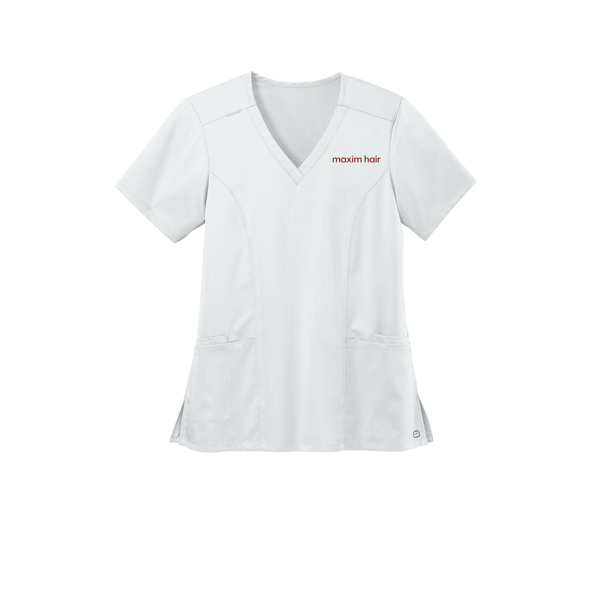 maximhairrestoration-wink-womens-premiere-flex-v-neck-embroidery-leftchest-WW4168-white-flat-front