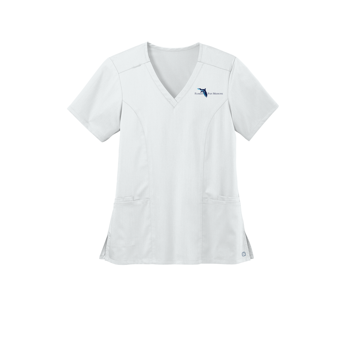 floridapainmedicine-wink-womens-premiere-flex-v-neck-embroidery-leftchest-WW4168-white-flat-front