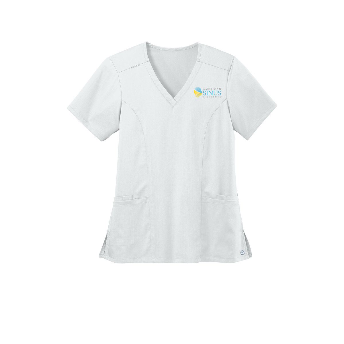 americansinus-wink-womens-premiere-flex-v-neck-embroidery-leftchest-WW4168-white-flat-front