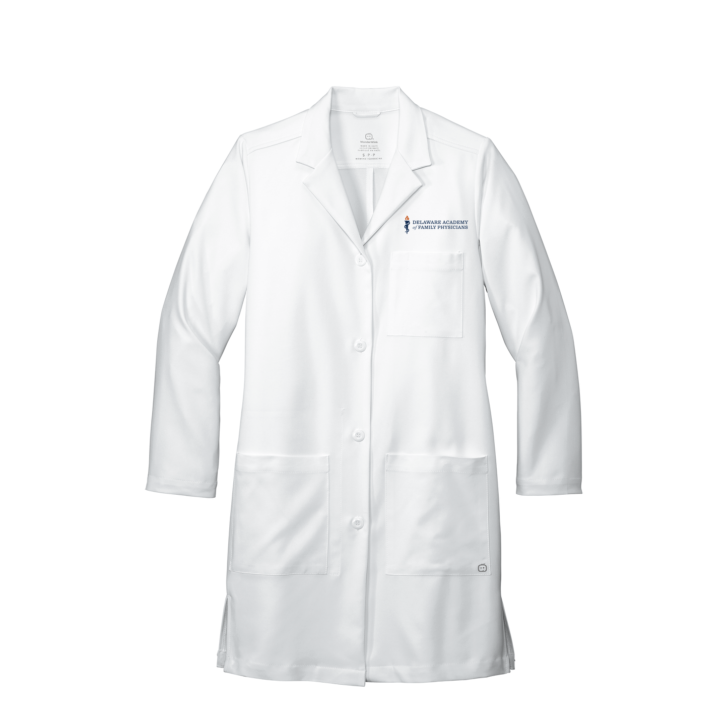 delfamdoc-wink-womens-lab-coat-long-embroidery-leftchest-WW4172-white-flat-front