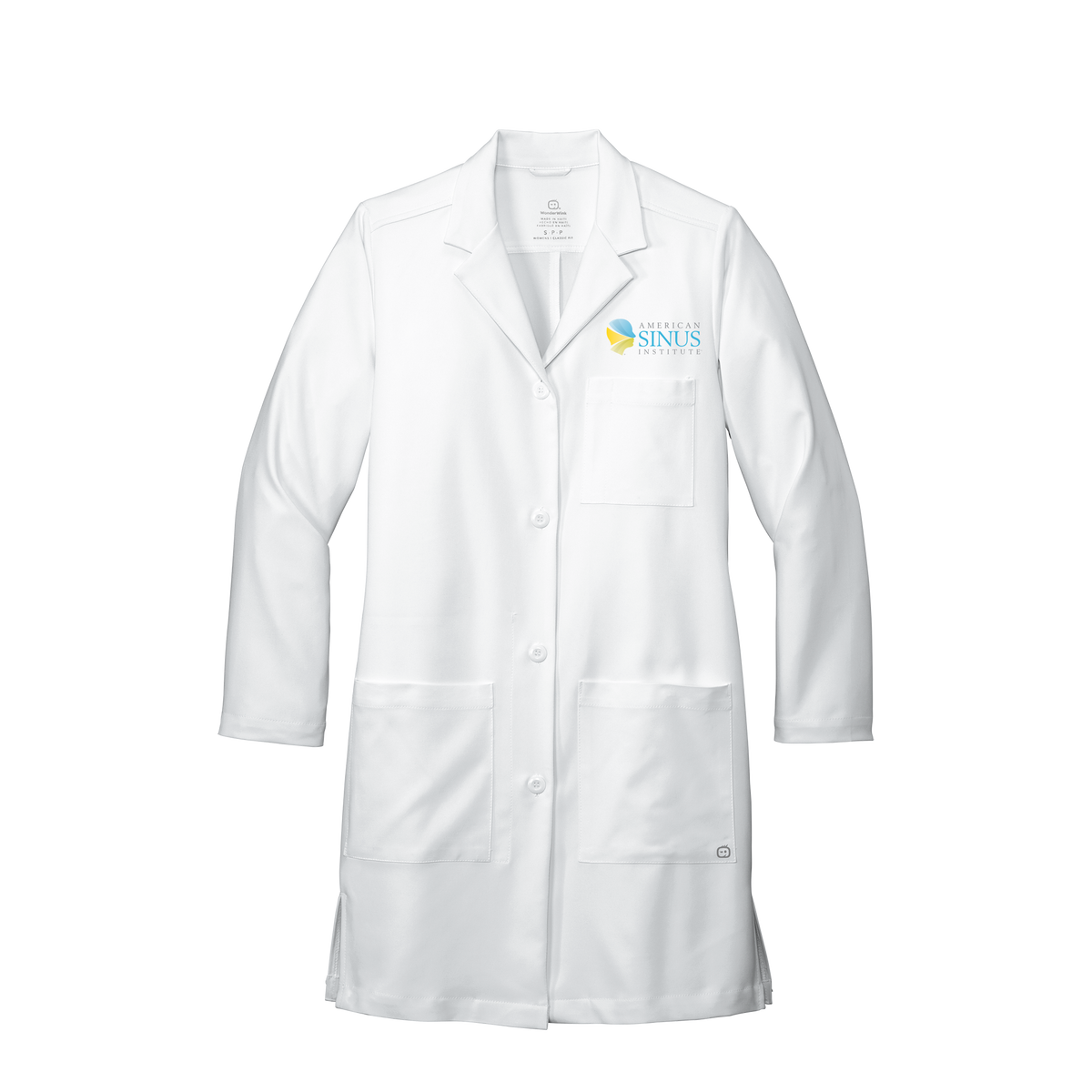americansinus-wink-womens-lab-coat-long-embroidery-leftchest-WW4172-white-flat-front