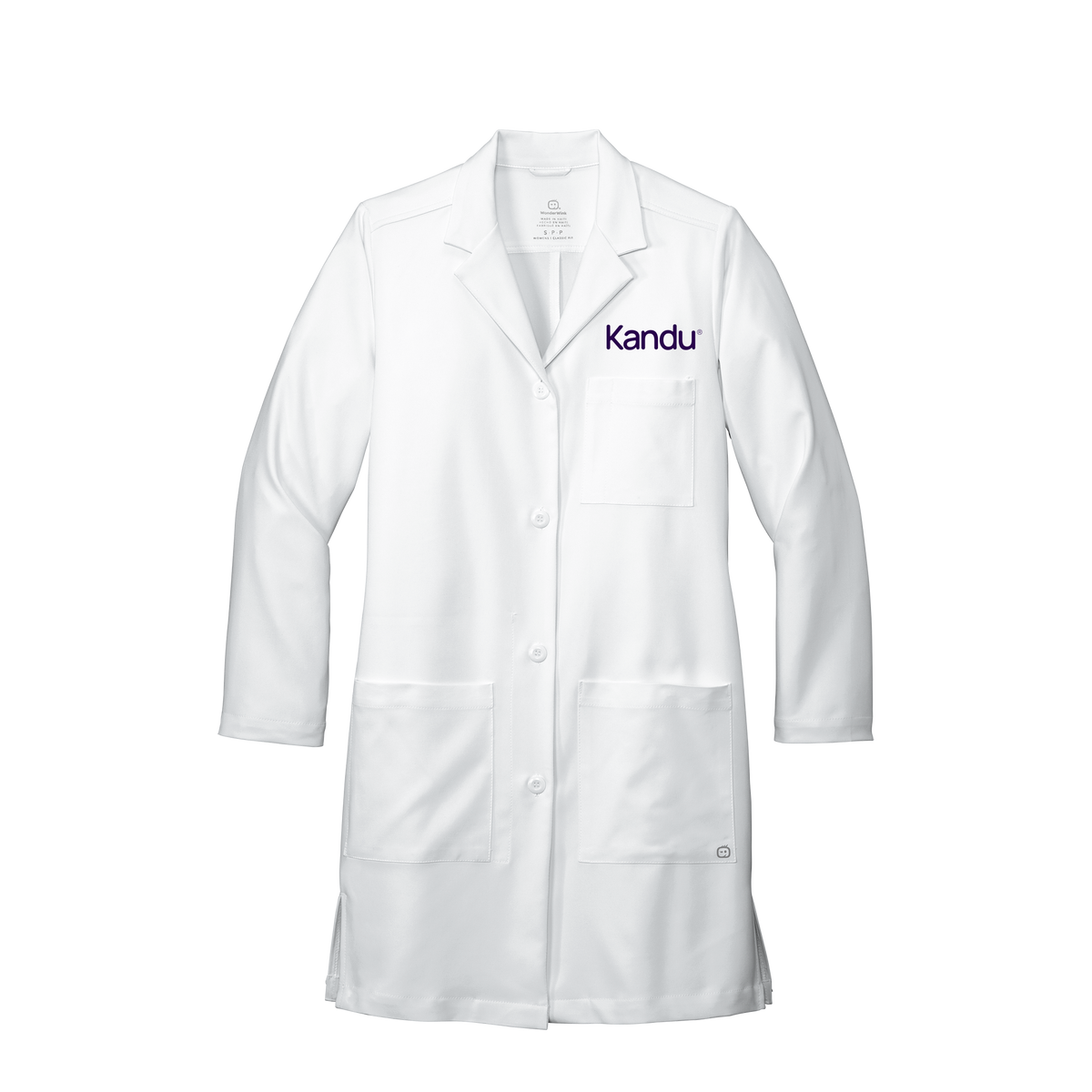 kandu-wink-womens-lab-coat-long-embroidery-leftchest-WW4172-white-flat-front