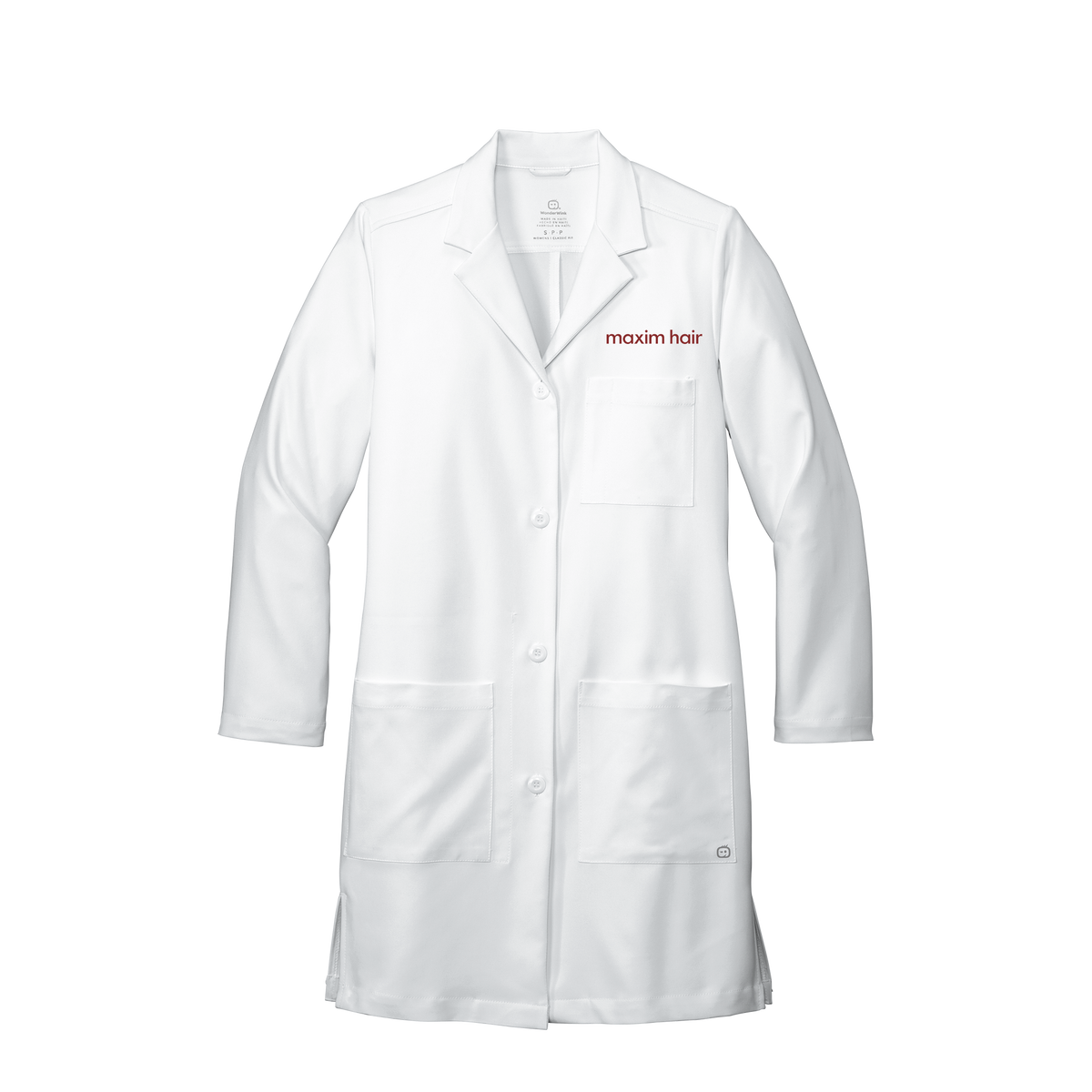 maximhairrestoration-wink-womens-lab-coat-long-embroidery-leftchest-WW4172-white-flat-front