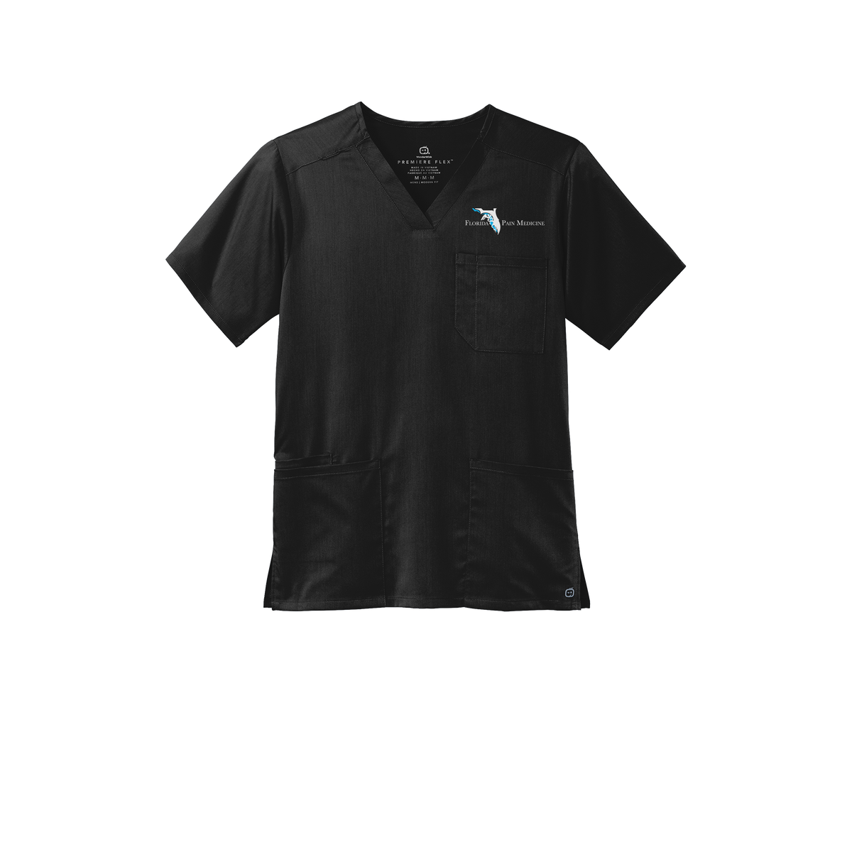 floridapainmedicine-wink-mens-premiere-flex-v-neck-embroidery-leftchest-WW5068-black-flat-front