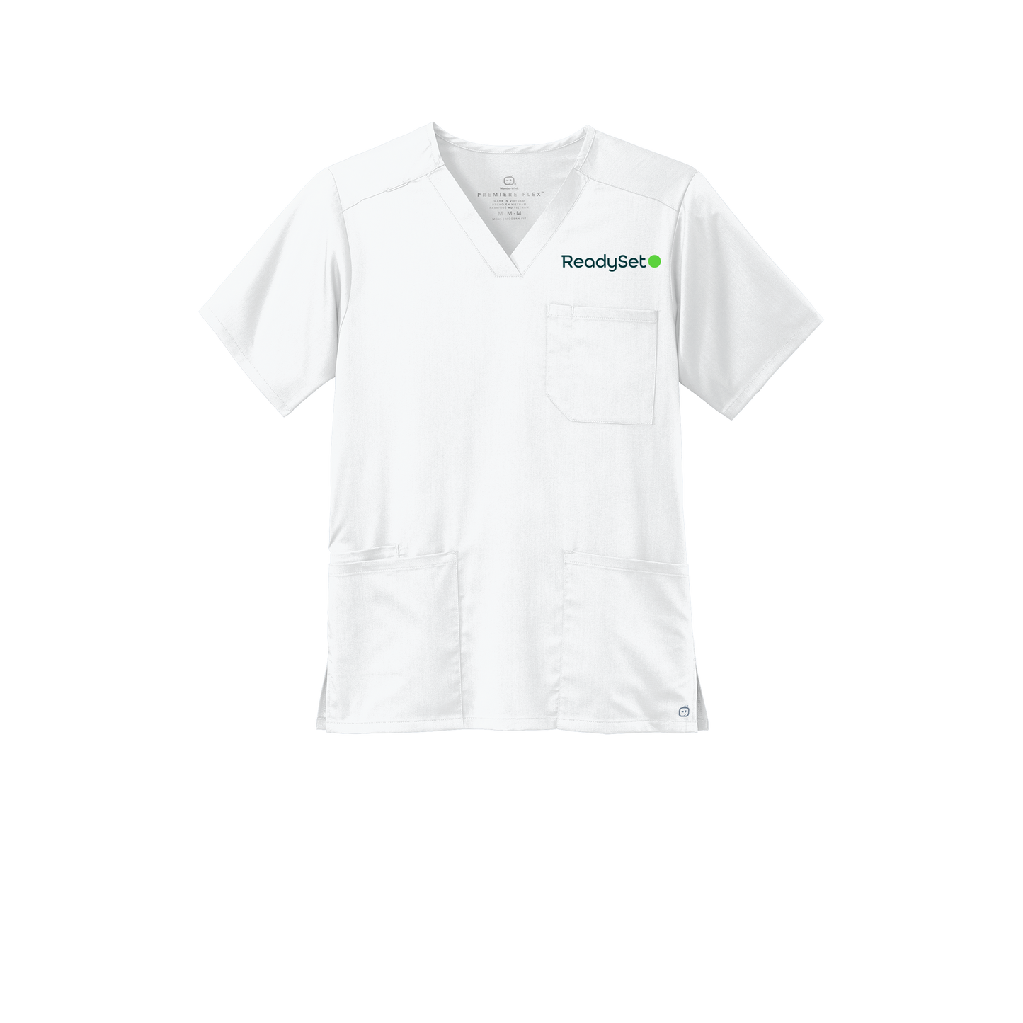 readysetsurgical-wink-mens-premiere-flex-v-neck-embroidery-leftchest-WW5068-white-flat-front