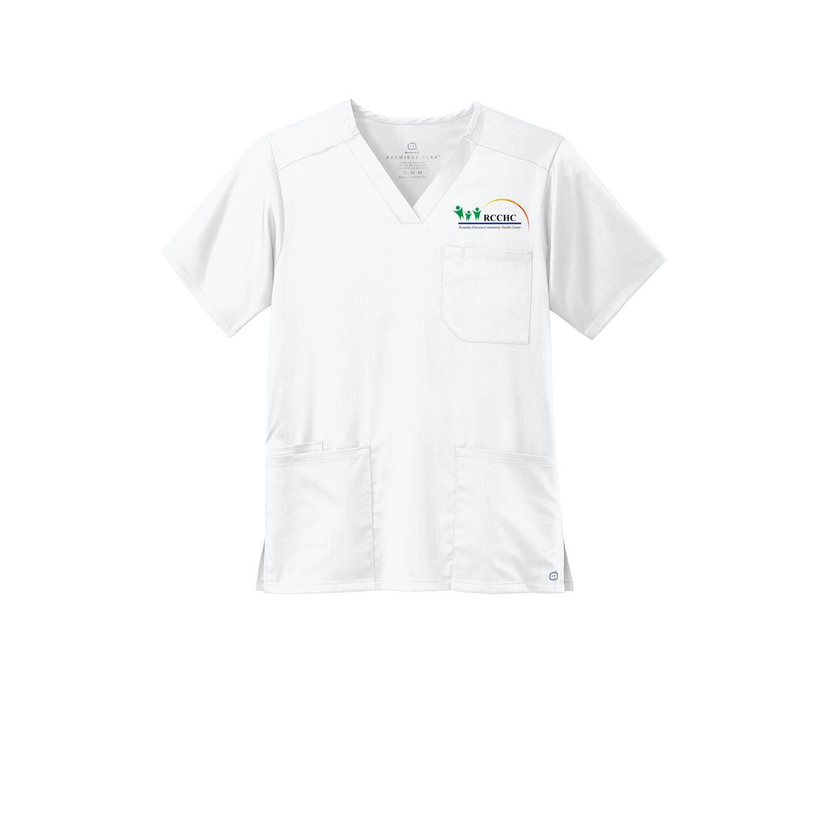 rcchc-wink-mens-premiere-flex-v-neck-embroidery-leftchest-WW5068-white-flat-front