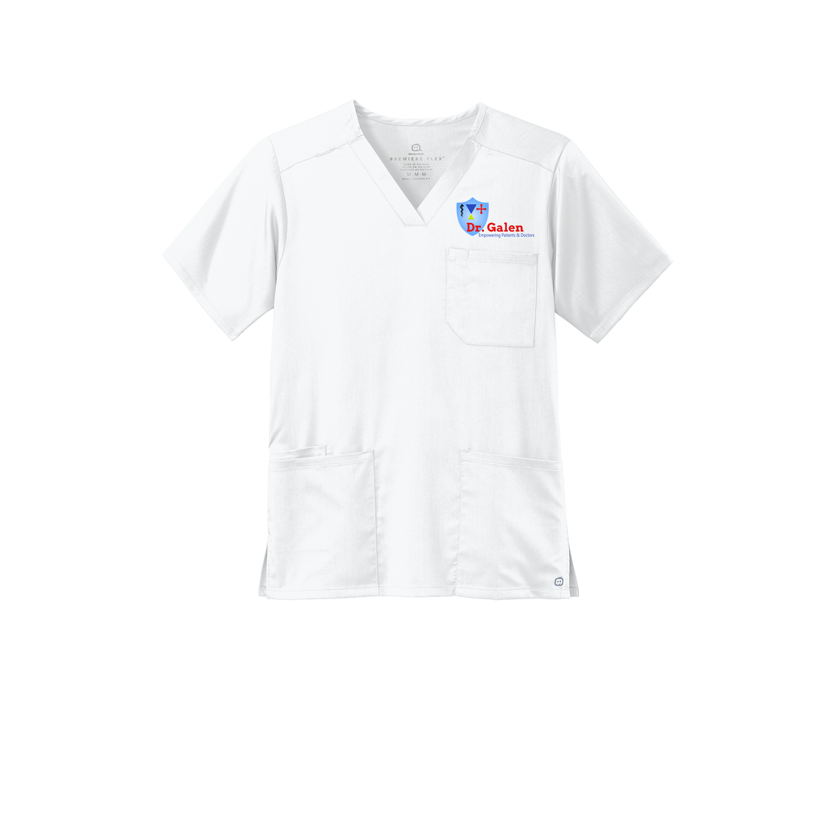 drgalen-wink-mens-premiere-flex-v-neck-embroidery-leftchest-WW5068-white-flat-front