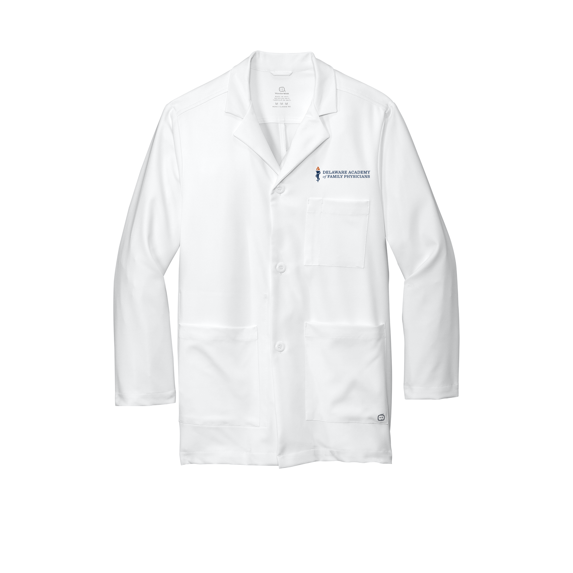 delfamdoc-wink-mens-lab-coat-short-embroidery-leftchest-WW5072-white-flat-front