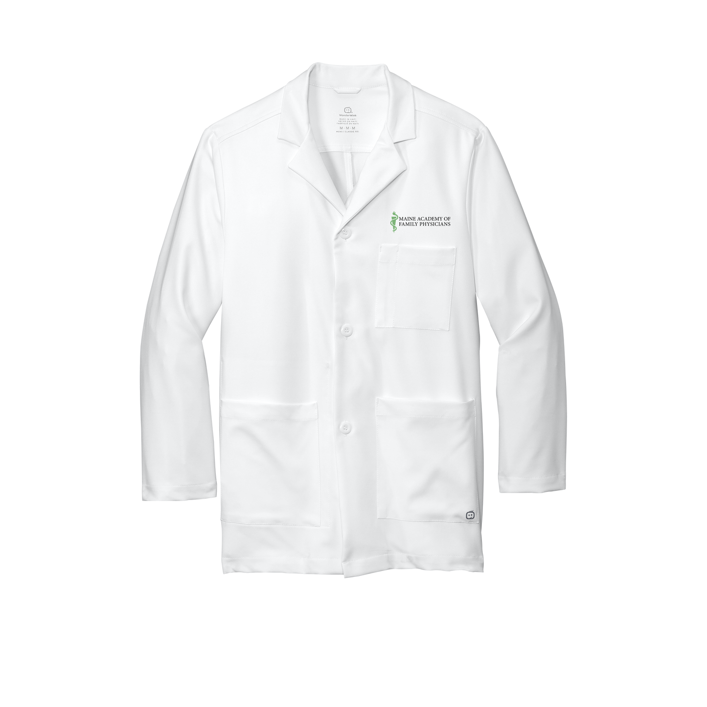 maineafp-wink-mens-lab-coat-short-embroidery-leftchest-WW5072-white-flat-front
