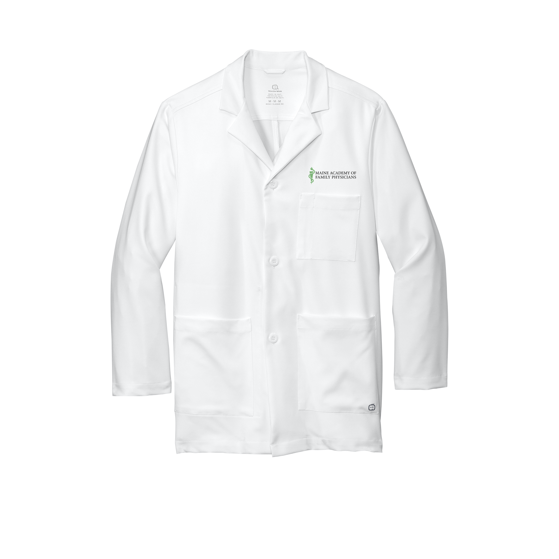 maineafp-wink-mens-lab-coat-short-embroidery-leftchest-WW5072-white-flat-front
