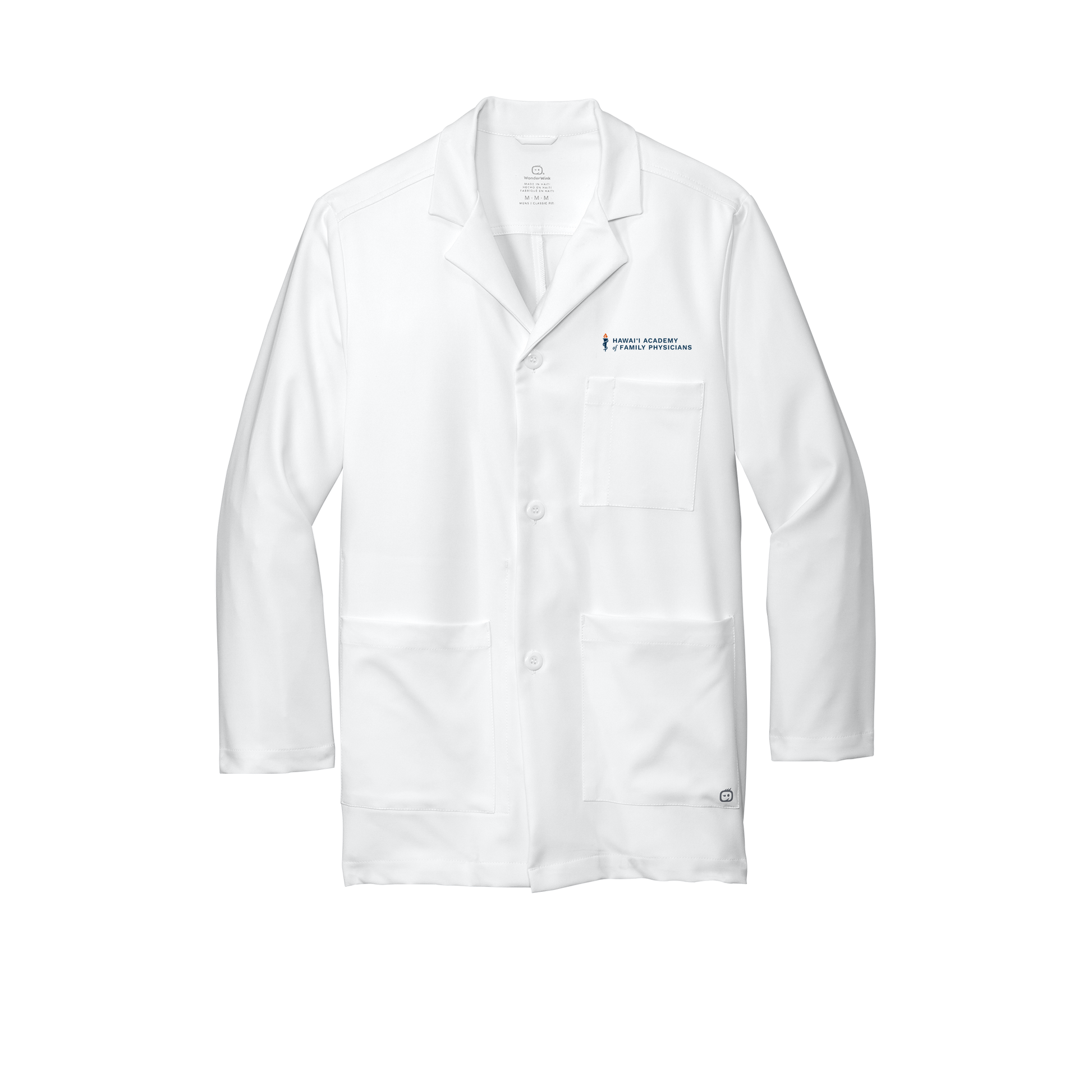 hafp-wink-mens-lab-coat-short-embroidery-leftchest-WW5072-white-flat-front