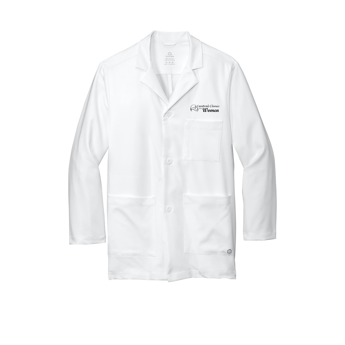 centralclinicforwomen-wink-mens-lab-coat-short-embroidery-leftchest-WW5072-white-flat-front