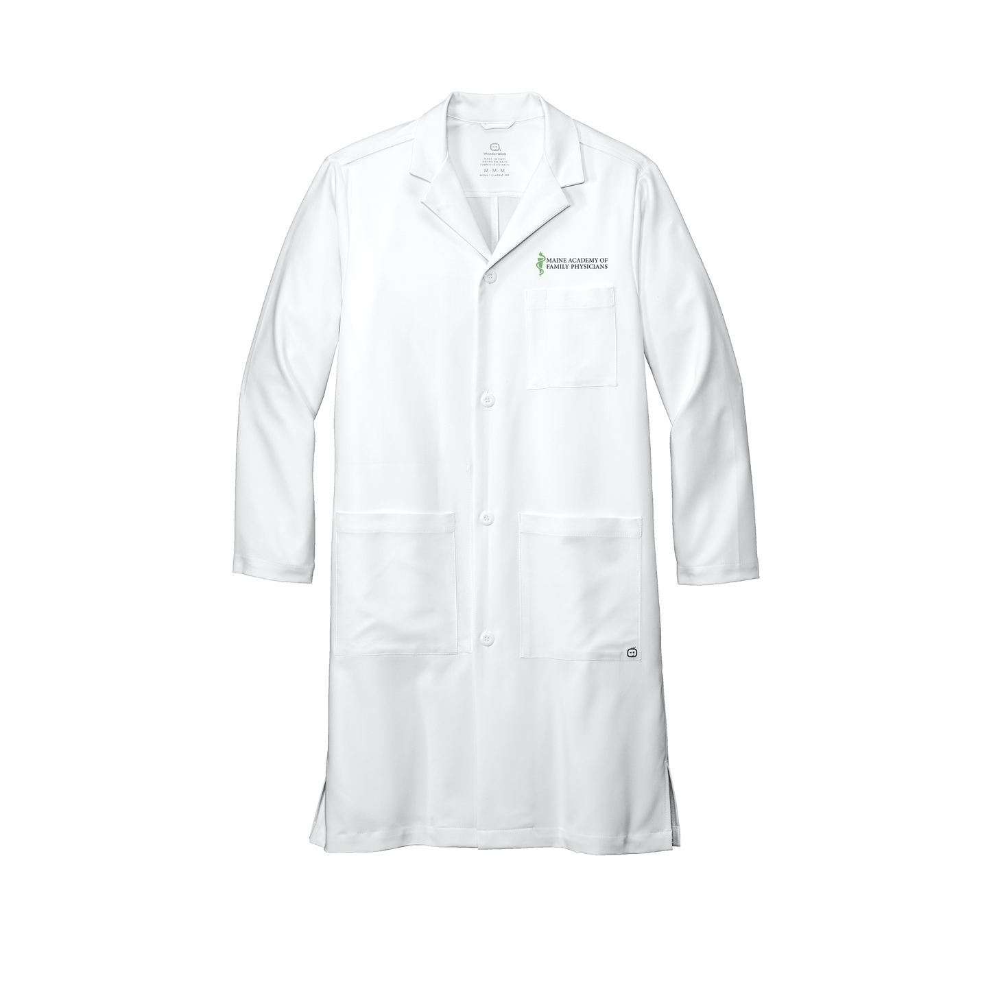 maineafp-wink-mens-lab-coat-long-embroidery-leftchest-WW5172-white-flat-front