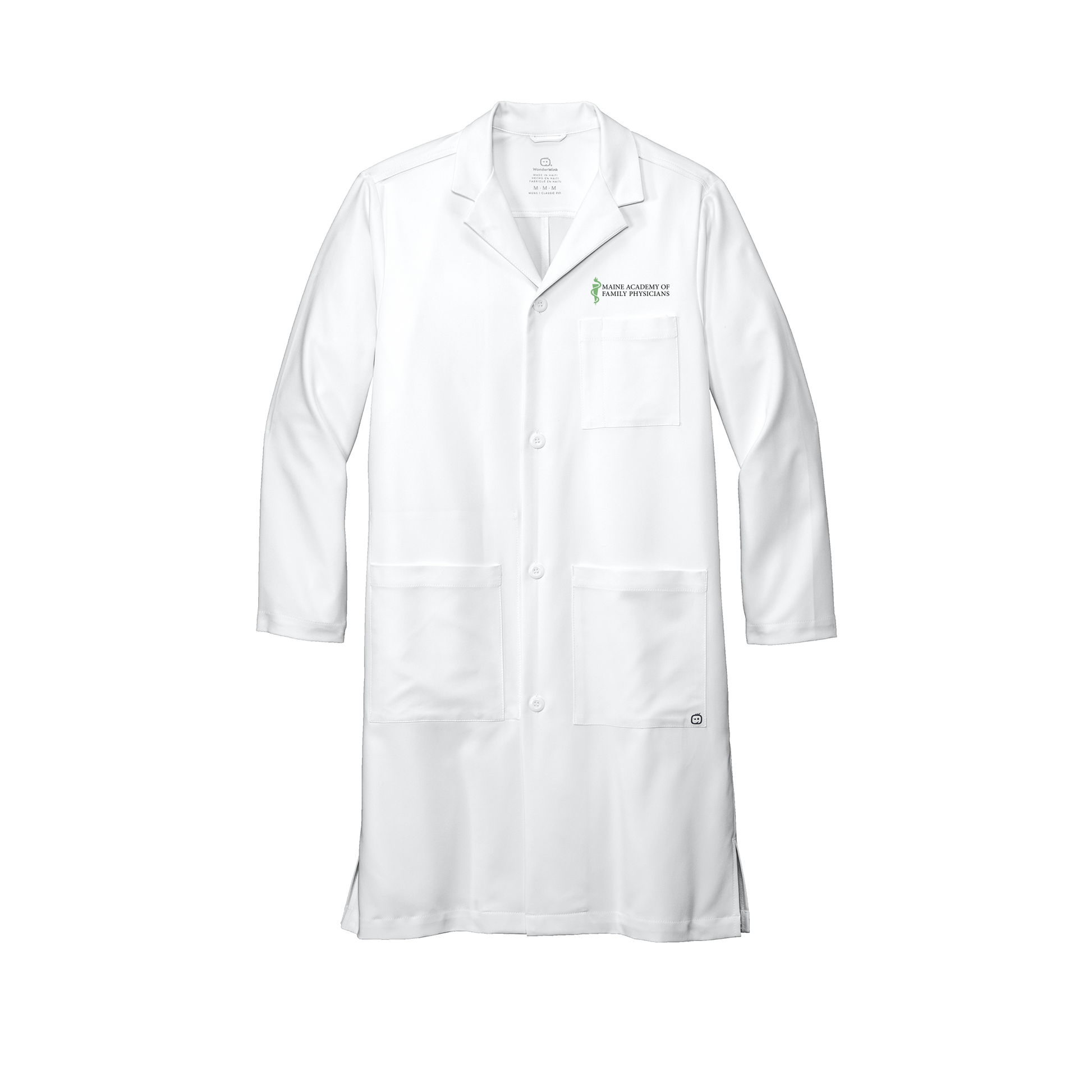 maineafp-wink-mens-lab-coat-long-embroidery-leftchest-WW5172-white-flat-front