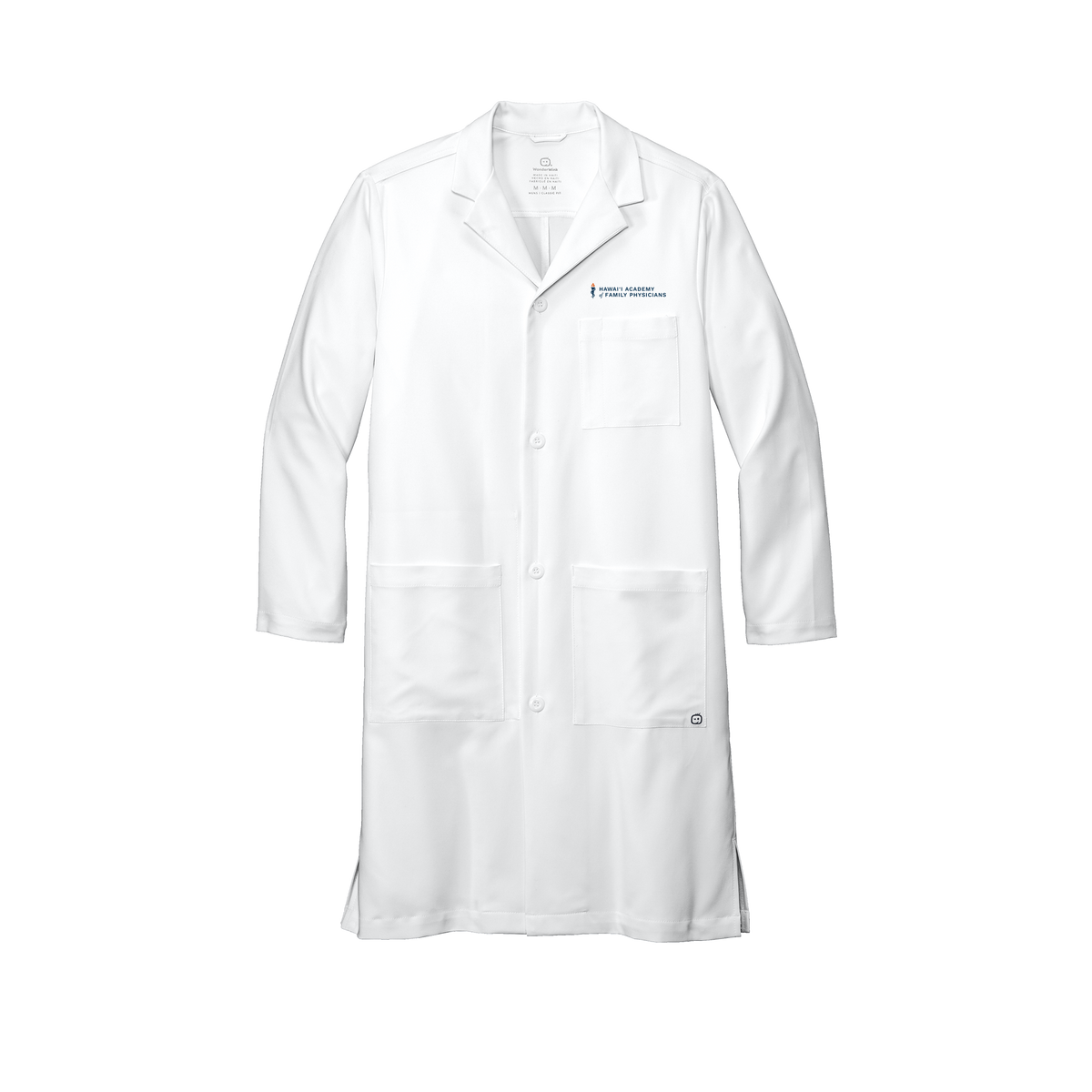 hafp-wink-mens-lab-coat-long-embroidery-leftchest-WW5172-white-flat-front