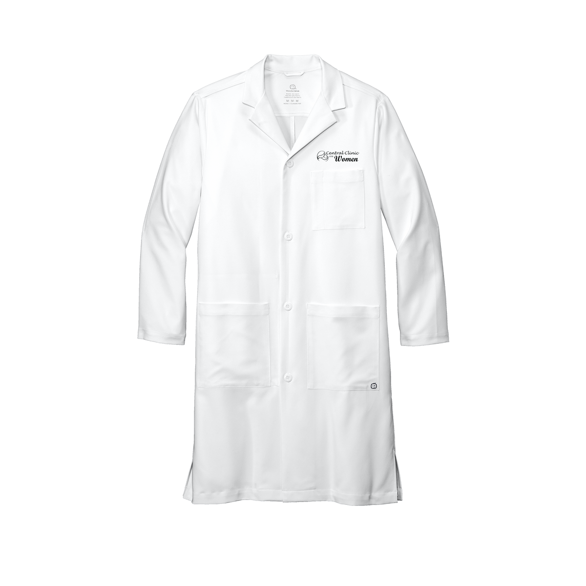 centralclinicforwomen-wink-mens-lab-coat-long-embroidery-leftchest-WW5172-white-flat-front